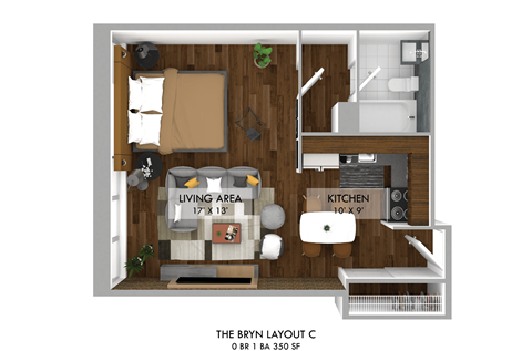 Floor plan for studio, 1 bath, 350 sqft